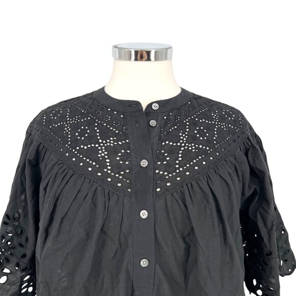 Madewell Embroidered Shirred Short Sleeve Cotton Blouse Black Size XS NWT - Picture 2 of 9